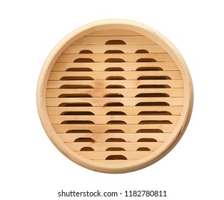 Steamer Made Of Bamboo On White Background, Top View