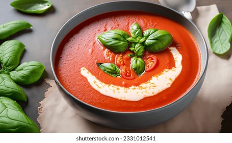Steaming Bowl of Creamy Tomato Basil Soup