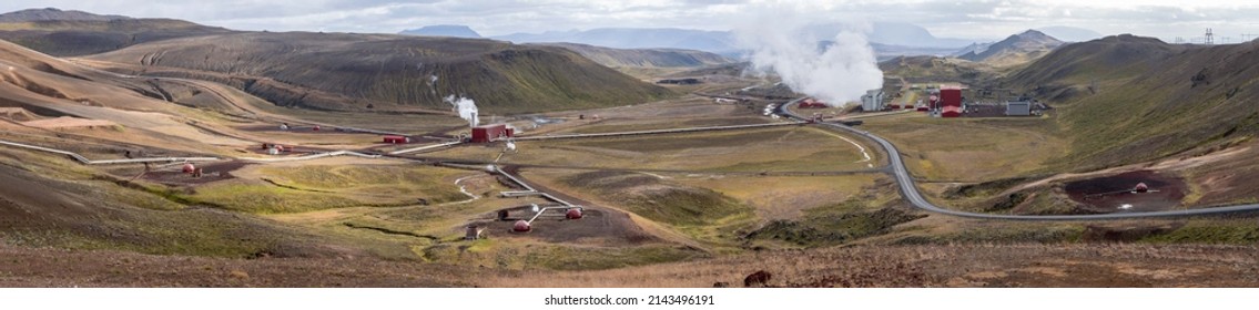 Steaming Cooling Tower At Krafla Geothermal Power Plant, Iceland's Power Station Iceland, Scandinavia