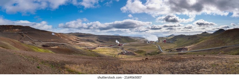 Steaming Cooling Tower At Krafla Geothermal Power Plant, Iceland's Power Station Iceland, Scandinavia