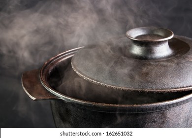 Steaming Iron Pot , Cover Opened