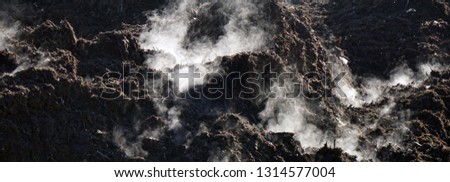  Steaming rich compost, stacked for producing energy (Plain of Orbe, Vaud, Switzerland)                              