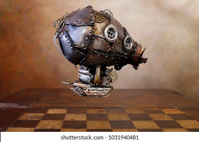 Steampunk Airship Gears Chessboard Flight
