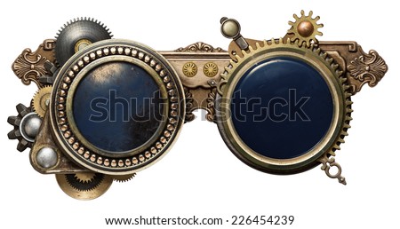 Steampunk glasses metal collage, isolated on white