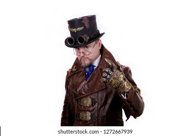 Steampunk Man Shows Cool Emotions