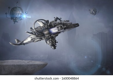 Steampunk Robot Flying Machine Of The Future
