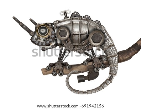 Steampunk style lizard. Mechanical animal photo compilation