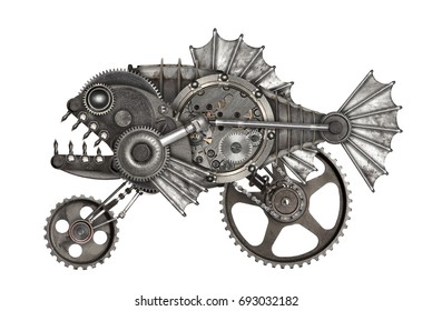 PowerPoint Template: steampunk style piranha mechanical animal (nukhkjipj)