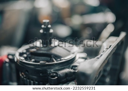 Steampunk texture, background with mechanical parts, gear wheels Stylized of a steampunk mechanical, metal gears are engine, gearbox or rotor parts. Parts and parts of construction equipment