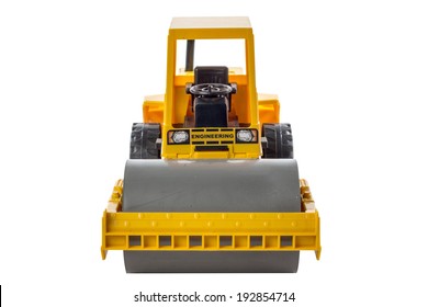 Steamroller Toy Isolated On White Background With Clipping Path