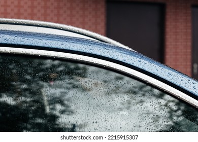 Steamy Car Window On A Autumn Rainy Foggy Day.