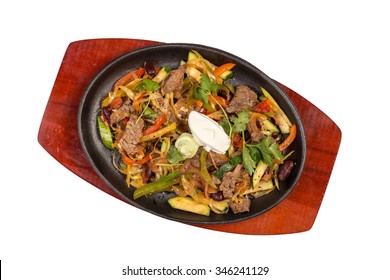 Steamy Hot Mexican Beef Fajitas Isolated On White Background