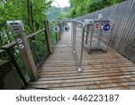 Steel automatic turnstile with pointers to traverse a mountain path