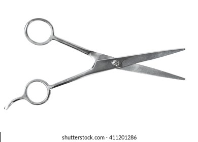 Steel Barber Scissors Isolated On White Background