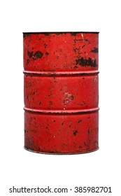 Steel Barrel Oil Red Rusty, Barrel Oil Waste, Toxic Tank Drum, Metal Barrel Old Pour, Barrel Oil Red Old Isolated On Background White