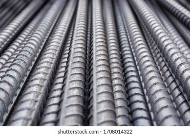 Steel Bars Close-up Background. Reinforcing Bar Background.