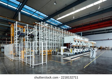 Steel Bracket Assembly Line In A Large Factory