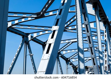 Steel bridge across the river,construction detail