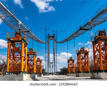 Steel Bridge Construction Site With Blue Sky