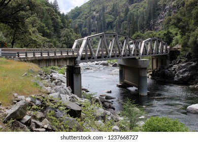 Steel Bridge Over A River In A Canyon