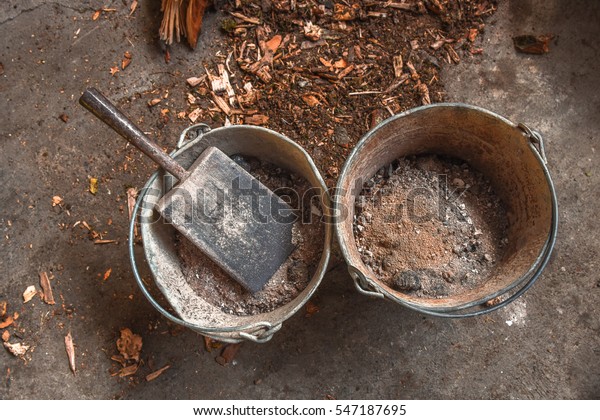 Steel Buckets Filled Ash Domestic Household Stock Photo Edit Now