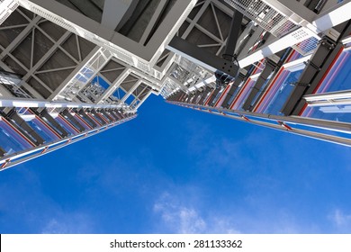 Steel Building Frame Against The Clear Blue Sky