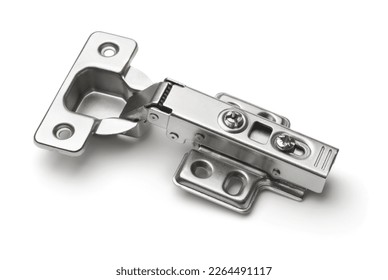 Steel cabinet door hinge isolated on white