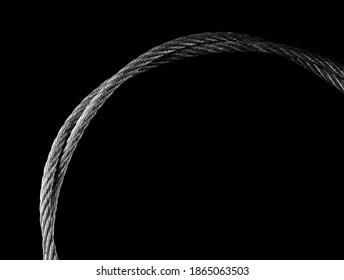 Steel Cable, Braided Wire Rope Isolated On Black Background With Clipping Path