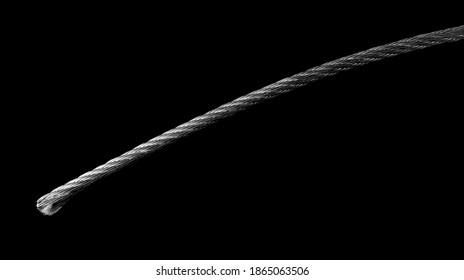 Steel Cable, Braided Wire Rope Isolated On Black Background With Clipping Path