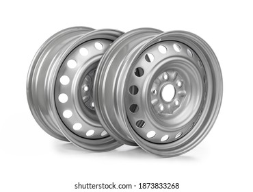 Steel Car Rims Isolated On White Background