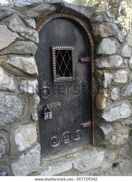 Steel Cellar Door Padlock Buildings Landmarks Vintage Stock Image