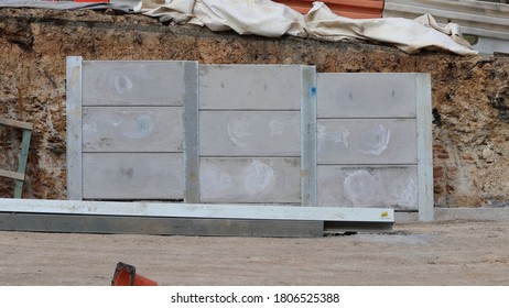 Steel and concrete slab retaining wall - Shutterstock ID 1806525388