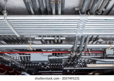 Steel conduit,  electricity cable metal pipe wire good management at building underground.