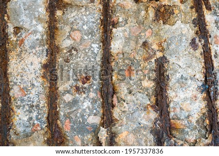 Steel corrosion in reinforced concrete. Reinforced concrete with damaged and rusty steel bar in marine and other chloride environments. Degraded concrete and corrosion of reinforcement bars ストックフォト © 
