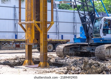 Steel Counterweights Set Up For Pile Dynamic Load Test At Site Construction 