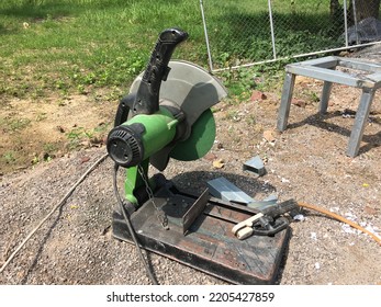 Steel Cutting Machine At The Construction Site.