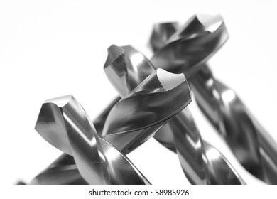 Steel Drills HSS (High Speed Steel) On A White Background