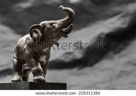 steel elephant on the stone rock background in studio