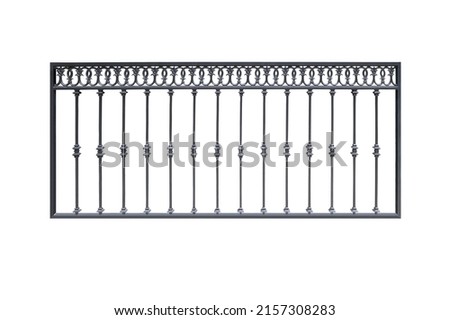 Steel fence with cast elements in ancient style. Isolated on white background.