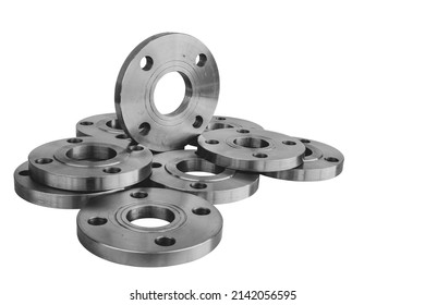 Steel Flange Set Of Industrial Work Equipment On A White Background