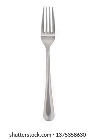 Steel fork isolated on white background. Top view. With clipping path