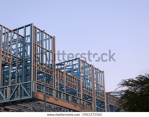Steel Frame Town House - House Construction
with a Blue Sky
background