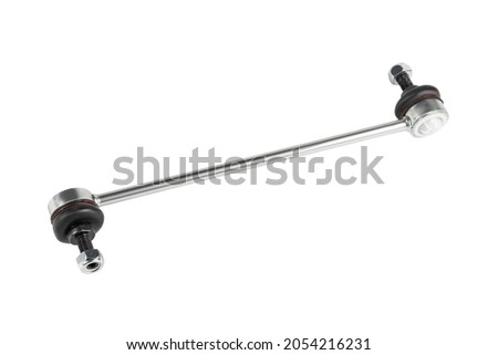 Steel front stabilizer link or sway bar for connecting wheels of vehicle isolated on white background