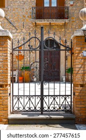 Steel Gate  Leading Into The Courtyard Of Old Italian House