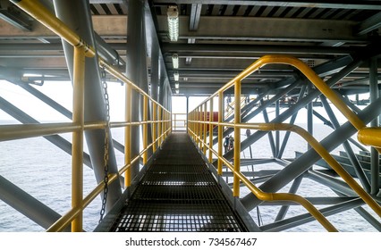 Steel Grating Walk Way With Yellow Hand Rail