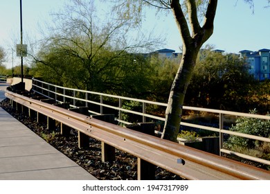 Steel Guide Rail And Concrete Sidewalk