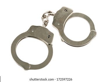 Silver Handcuffs On White Background Stock Photo (Edit Now) 333535088