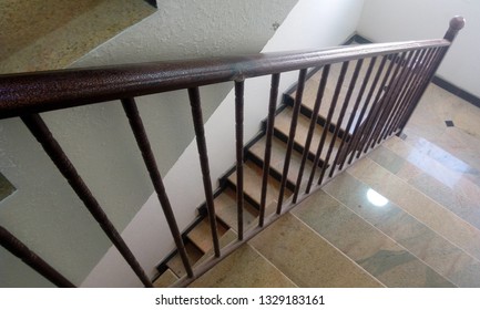 Steel Handrail brown color painted for staircase in residential buildings - Shutterstock ID 1329183161