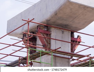 Steel H-Beam Structural Support For Bridge Constuction. Safety Rail. Civil Engineering. Infrastructure.