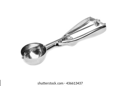 Steel Ice Cream Scooper Isolated On White Background.